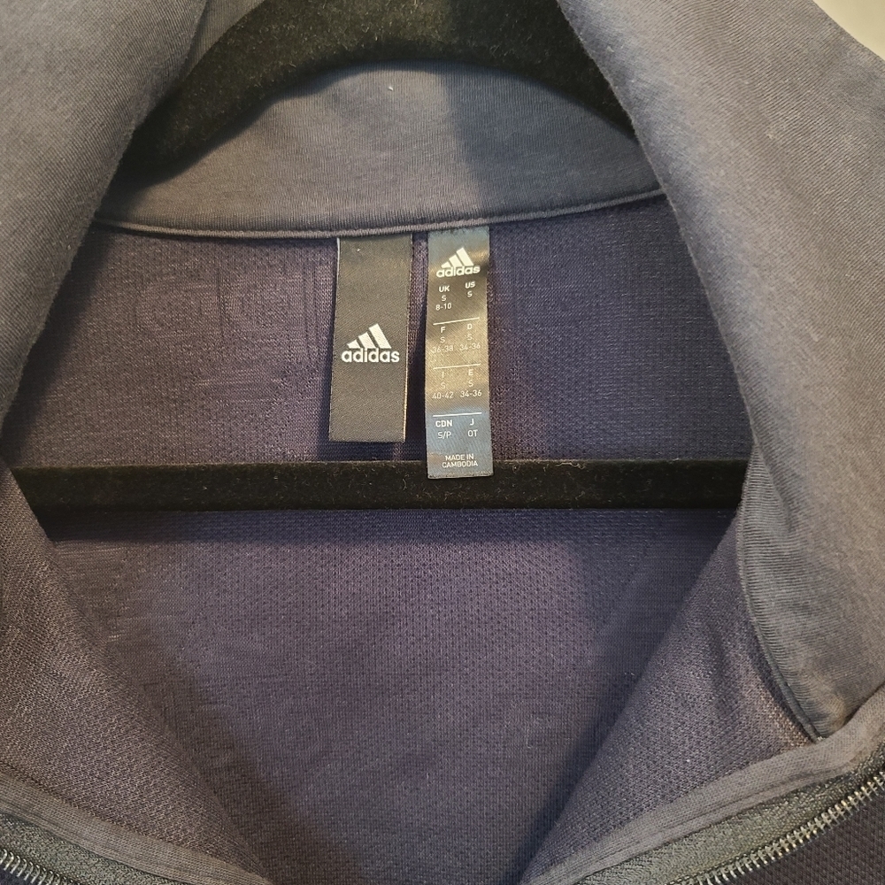 Adidas Aeroready Logo Jacquard Half Zip Navy Sweatshirt Etched Thumbholes Small - Picture 5 of 6